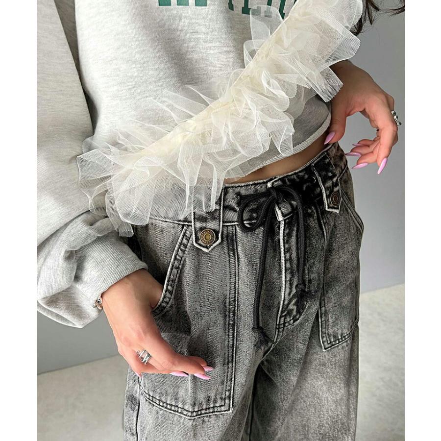 《javaジャバコラボ》 ボトムス パンツ レディース 裾 ドロスト デザイン ヴィンテージ 加工 ストワイド デニム ジーンズ ウエスト 紐 調節可能 | classicalelf | 07