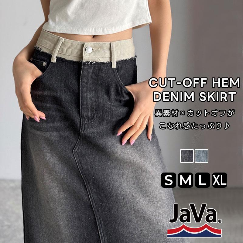 【JAVA】ウエスト異素材切り替え裾カットオフデニムスカート | classicalelf