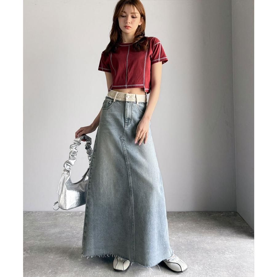 【JAVA】ウエスト異素材切り替え裾カットオフデニムスカート | classicalelf | 11
