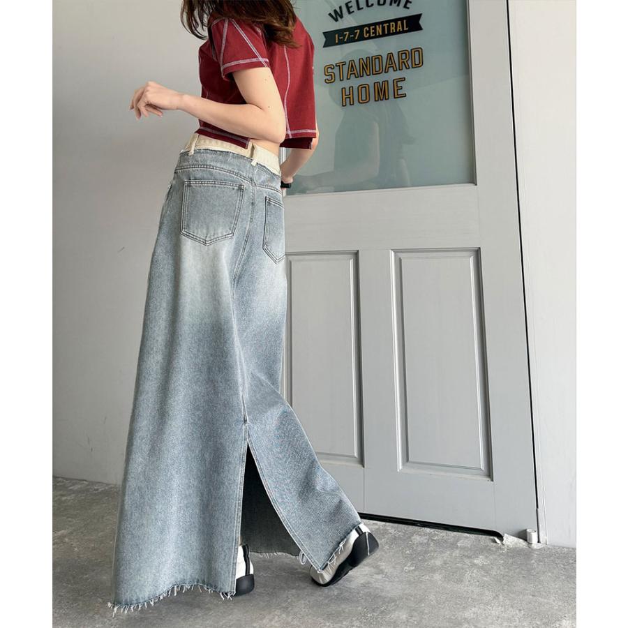 【JAVA】ウエスト異素材切り替え裾カットオフデニムスカート | classicalelf | 12