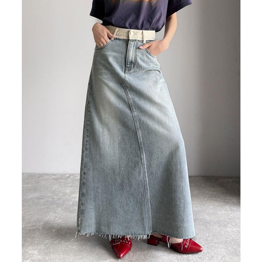 【JAVA】ウエスト異素材切り替え裾カットオフデニムスカート | classicalelf | 15