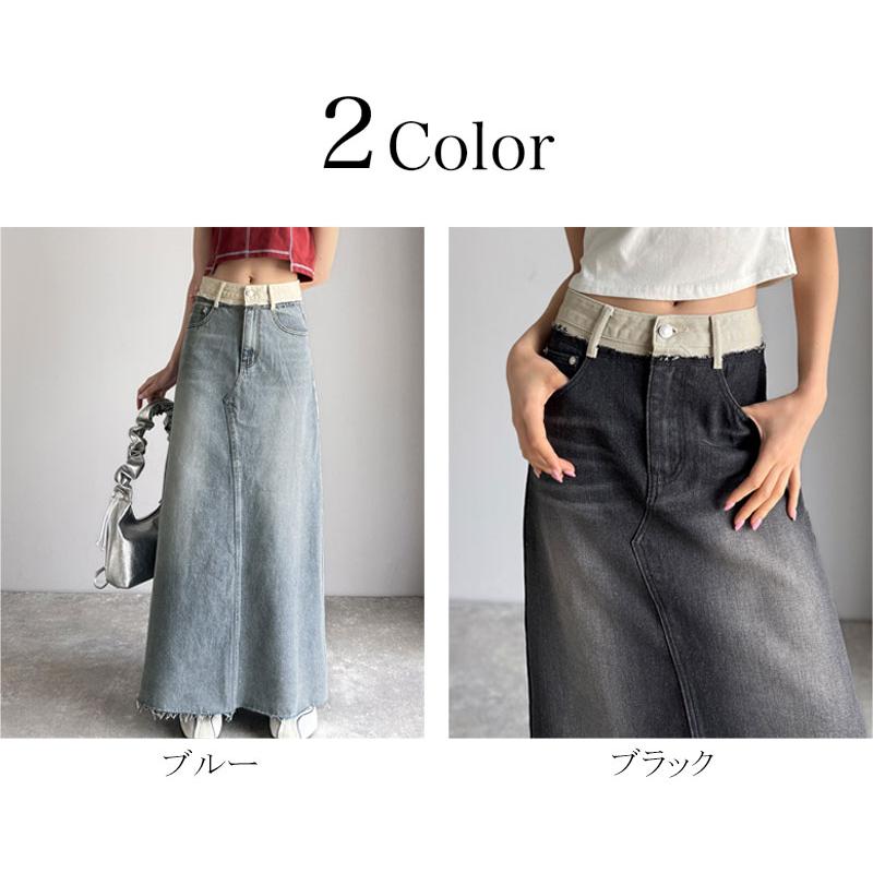 【JAVA】ウエスト異素材切り替え裾カットオフデニムスカート | classicalelf | 01