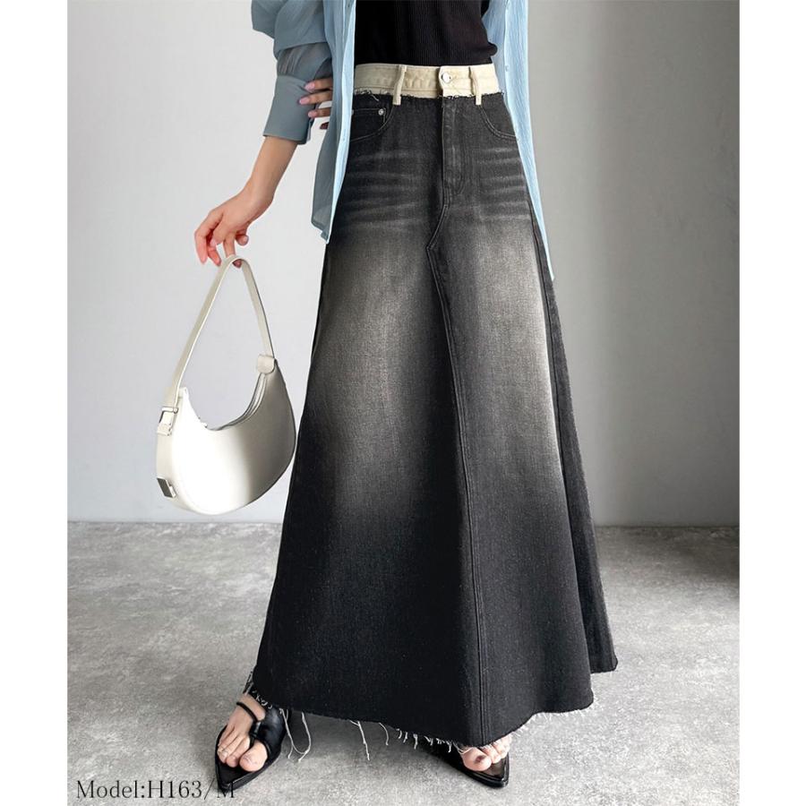 【JAVA】ウエスト異素材切り替え裾カットオフデニムスカート | classicalelf | 02