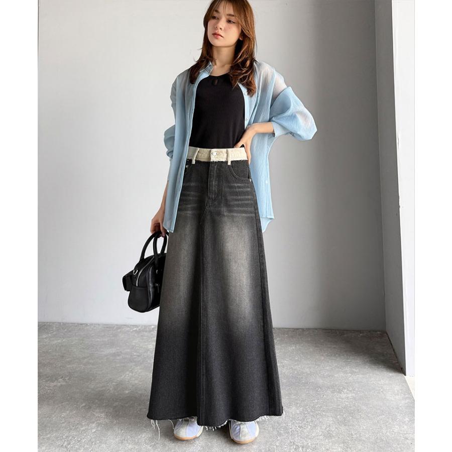 【JAVA】ウエスト異素材切り替え裾カットオフデニムスカート | classicalelf | 03