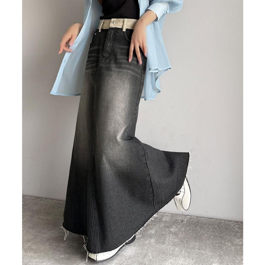 【JAVA】ウエスト異素材切り替え裾カットオフデニムスカート | classicalelf | 04