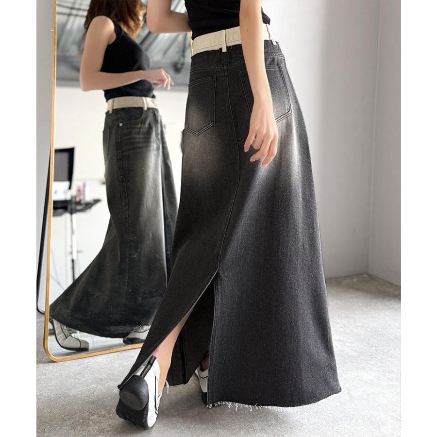 【JAVA】ウエスト異素材切り替え裾カットオフデニムスカート | classicalelf | 05