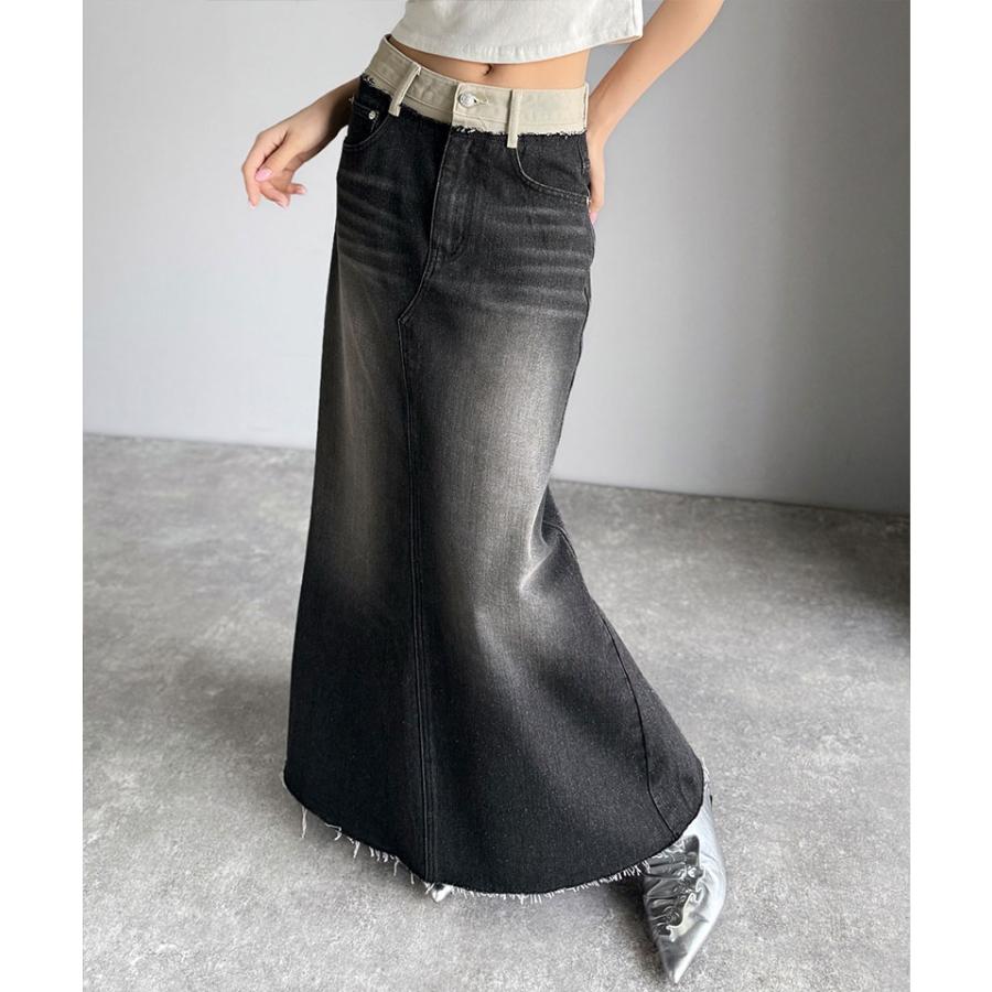 【JAVA】ウエスト異素材切り替え裾カットオフデニムスカート | classicalelf | 06