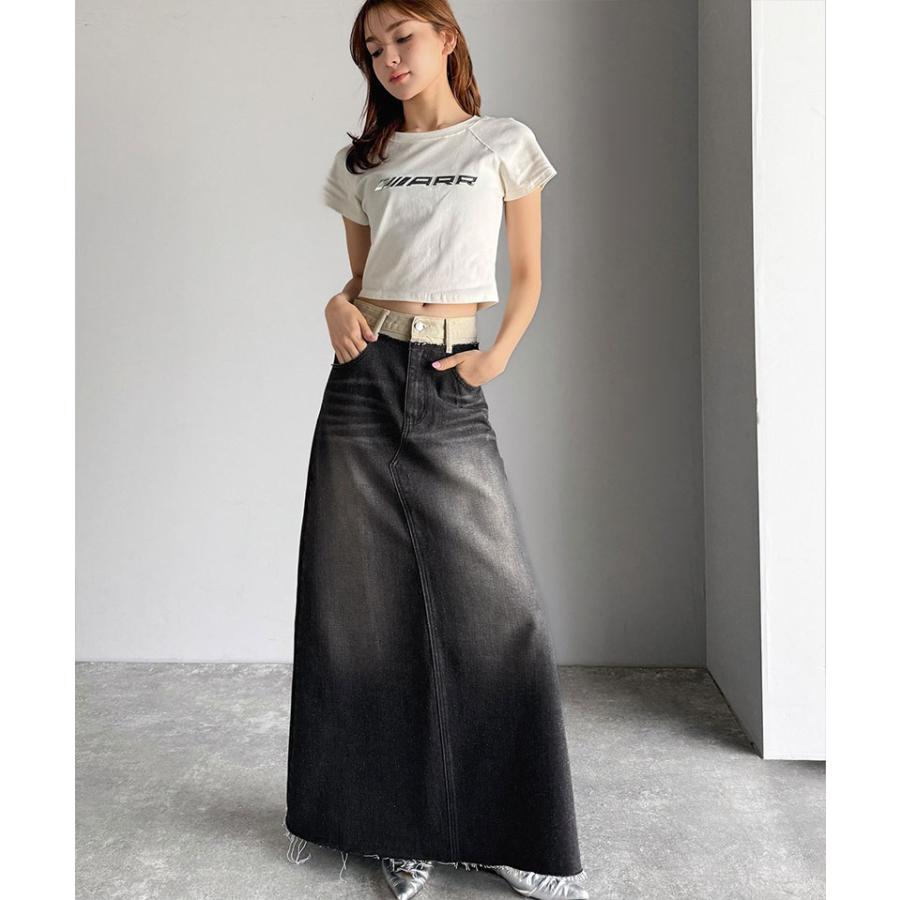 【JAVA】ウエスト異素材切り替え裾カットオフデニムスカート | classicalelf | 08