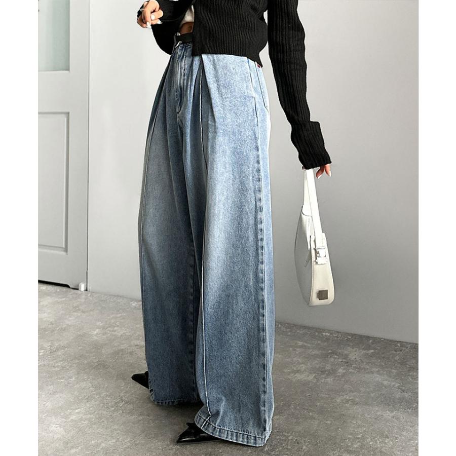 《java ジャバコラボ》 ボトムス レディース 秋冬 パンツ 立体 シルエット ダブル タック ワイド デニム 体型カバー ロングシーズン 大きいサイズ 秋 冬 | classicalelf | 10