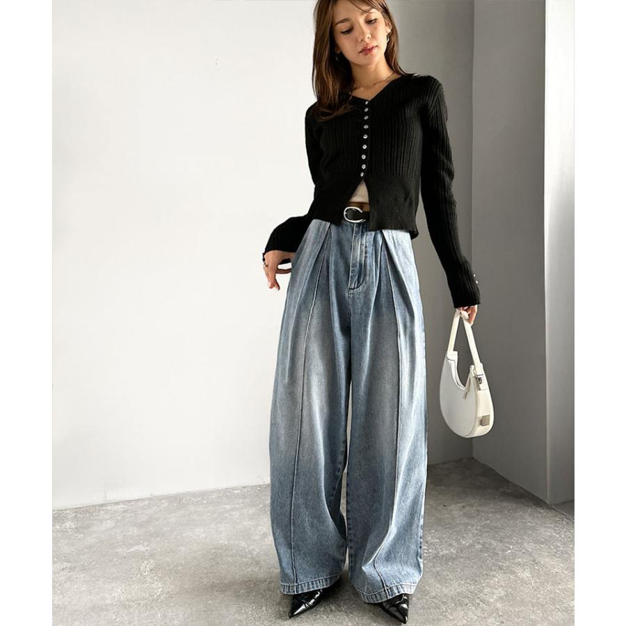 《java ジャバコラボ》 ボトムス レディース 秋冬 パンツ 立体 シルエット ダブル タック ワイド デニム 体型カバー ロングシーズン 大きいサイズ 秋 冬 | classicalelf | 11