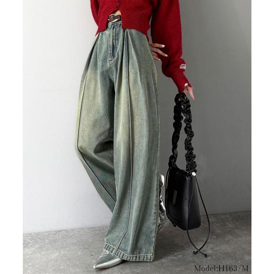 《java ジャバコラボ》 ボトムス レディース 秋冬 パンツ 立体 シルエット ダブル タック ワイド デニム 体型カバー ロングシーズン 大きいサイズ 秋 冬 | classicalelf | 12