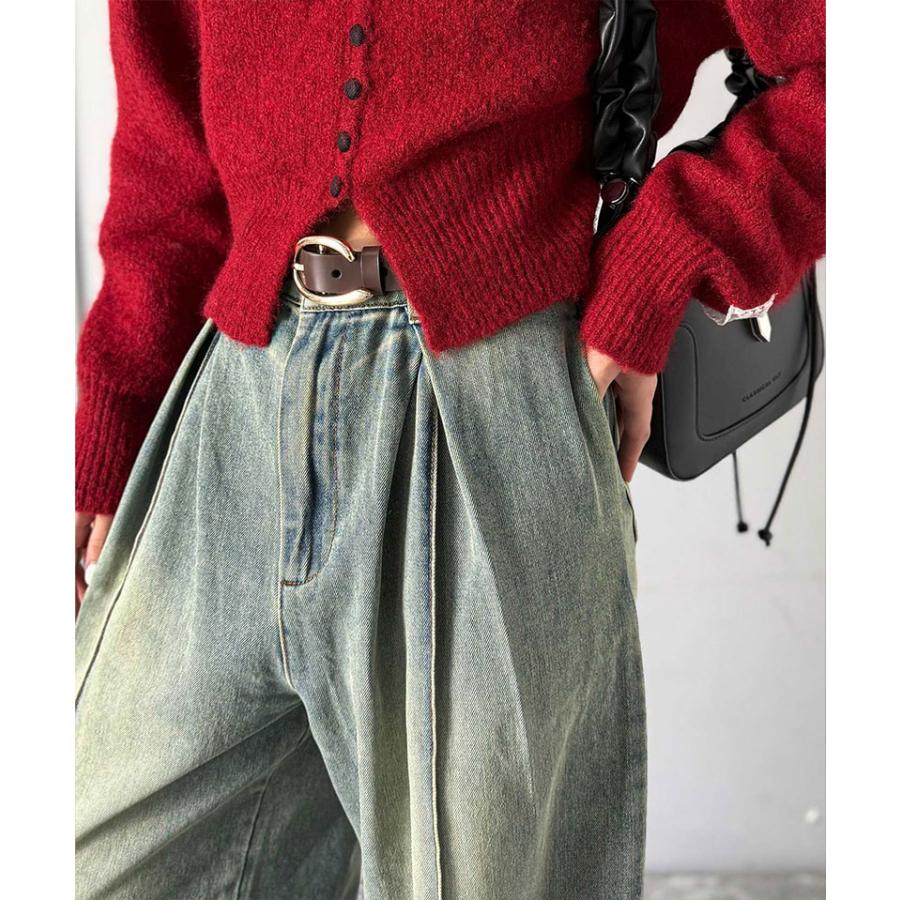 《java ジャバコラボ》 ボトムス レディース 秋冬 パンツ 立体 シルエット ダブル タック ワイド デニム 体型カバー ロングシーズン 大きいサイズ 秋 冬 | classicalelf | 13