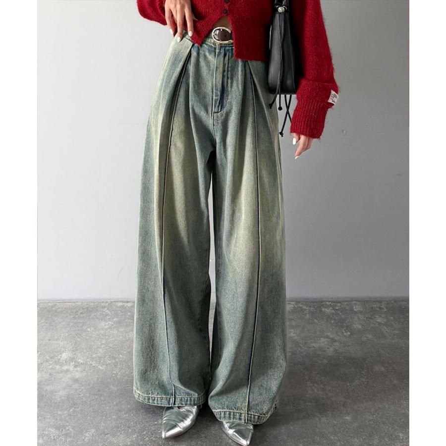 《java ジャバコラボ》 ボトムス レディース 秋冬 パンツ 立体 シルエット ダブル タック ワイド デニム 体型カバー ロングシーズン 大きいサイズ 秋 冬 | classicalelf | 14