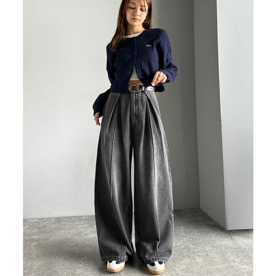 《java ジャバコラボ》 ボトムス レディース 秋冬 パンツ 立体 シルエット ダブル タック ワイド デニム 体型カバー ロングシーズン 大きいサイズ 秋 冬 | classicalelf | 04