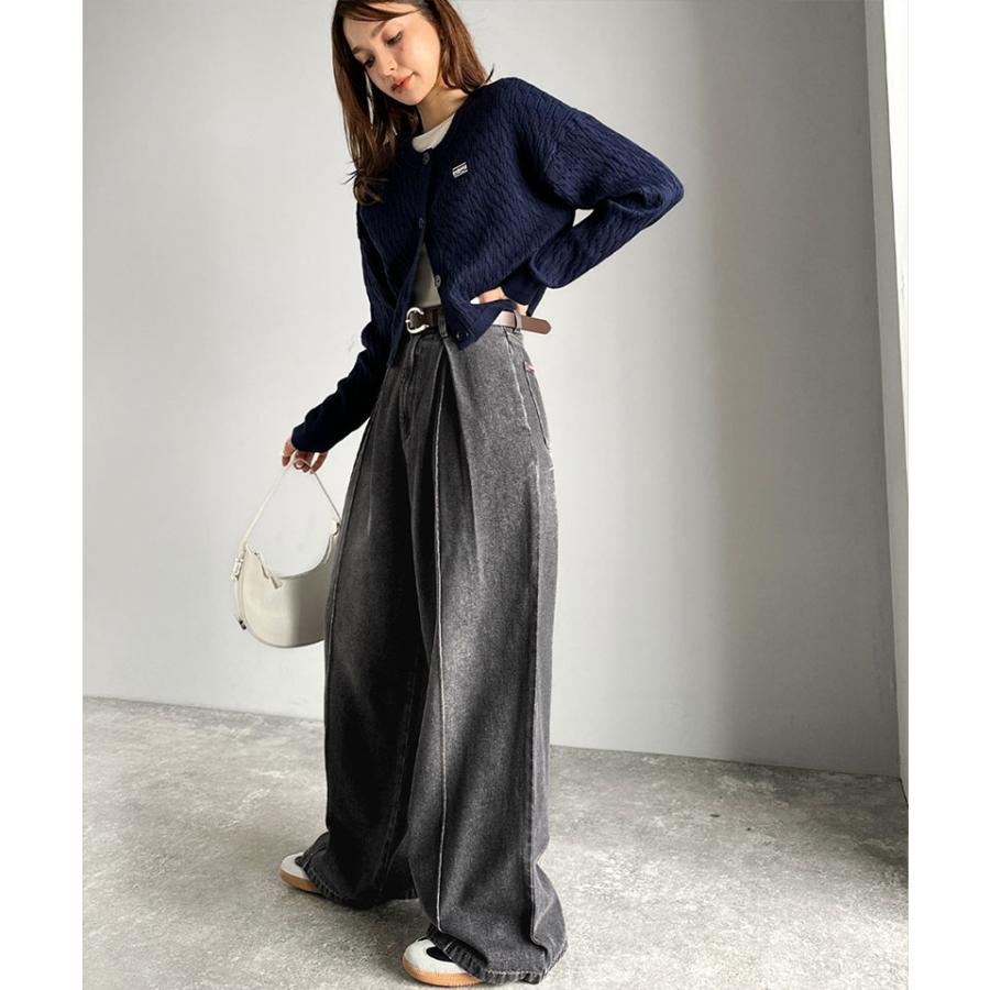 《java ジャバコラボ》 ボトムス レディース 秋冬 パンツ 立体 シルエット ダブル タック ワイド デニム 体型カバー ロングシーズン 大きいサイズ 秋 冬 | classicalelf | 05