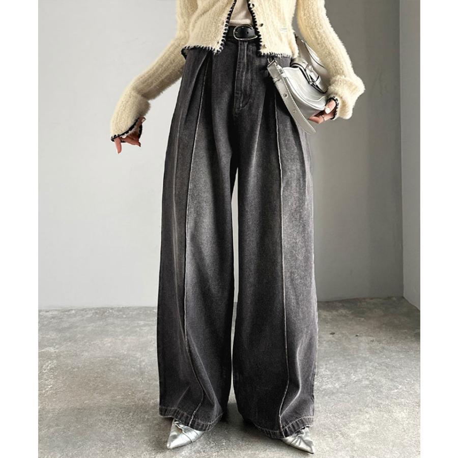 《java ジャバコラボ》 ボトムス レディース 秋冬 パンツ 立体 シルエット ダブル タック ワイド デニム 体型カバー ロングシーズン 大きいサイズ 秋 冬 | classicalelf | 06