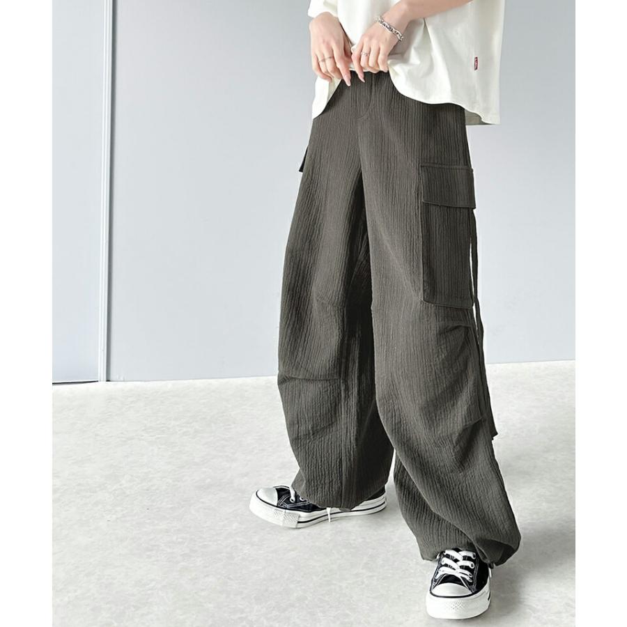 《javaジャバコラボ》 ボトムス パンツ レディース 涼やか 楊柳 ダブル ガーゼ サイド リボン 付 カーゴパンツ 裾 ドロスト ウエスト ゴム仕様 | classicalelf | 10