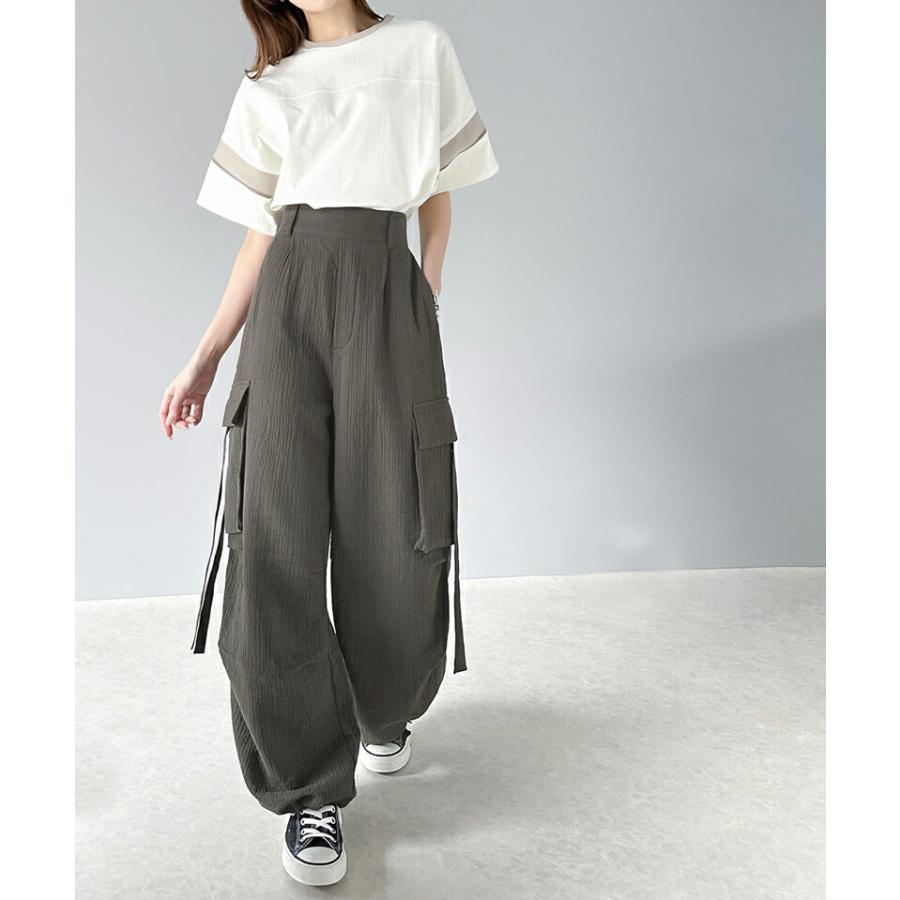 《javaジャバコラボ》 ボトムス パンツ レディース 涼やか 楊柳 ダブル ガーゼ サイド リボン 付 カーゴパンツ 裾 ドロスト ウエスト ゴム仕様 | classicalelf | 11