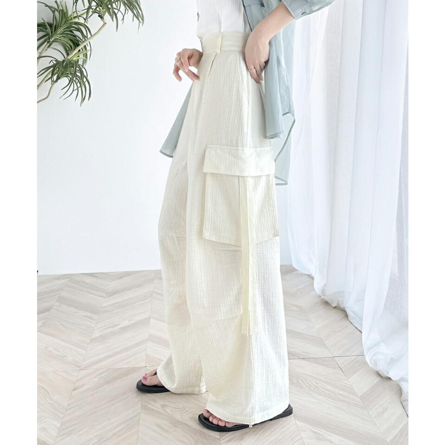 《javaジャバコラボ》 ボトムス パンツ レディース 涼やか 楊柳 ダブル ガーゼ サイド リボン 付 カーゴパンツ 裾 ドロスト ウエスト ゴム仕様 | classicalelf | 15