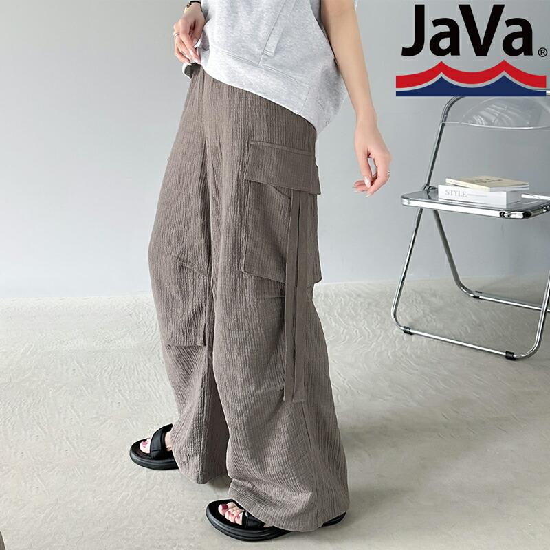 《javaジャバコラボ》 ボトムス パンツ レディース 涼やか 楊柳 ダブル ガーゼ サイド リボン 付 カーゴパンツ 裾 ドロスト ウエスト ゴム仕様 | classicalelf | 18