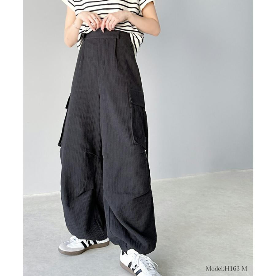 《javaジャバコラボ》 ボトムス パンツ レディース 涼やか 楊柳 ダブル ガーゼ サイド リボン 付 カーゴパンツ 裾 ドロスト ウエスト ゴム仕様 | classicalelf | 02