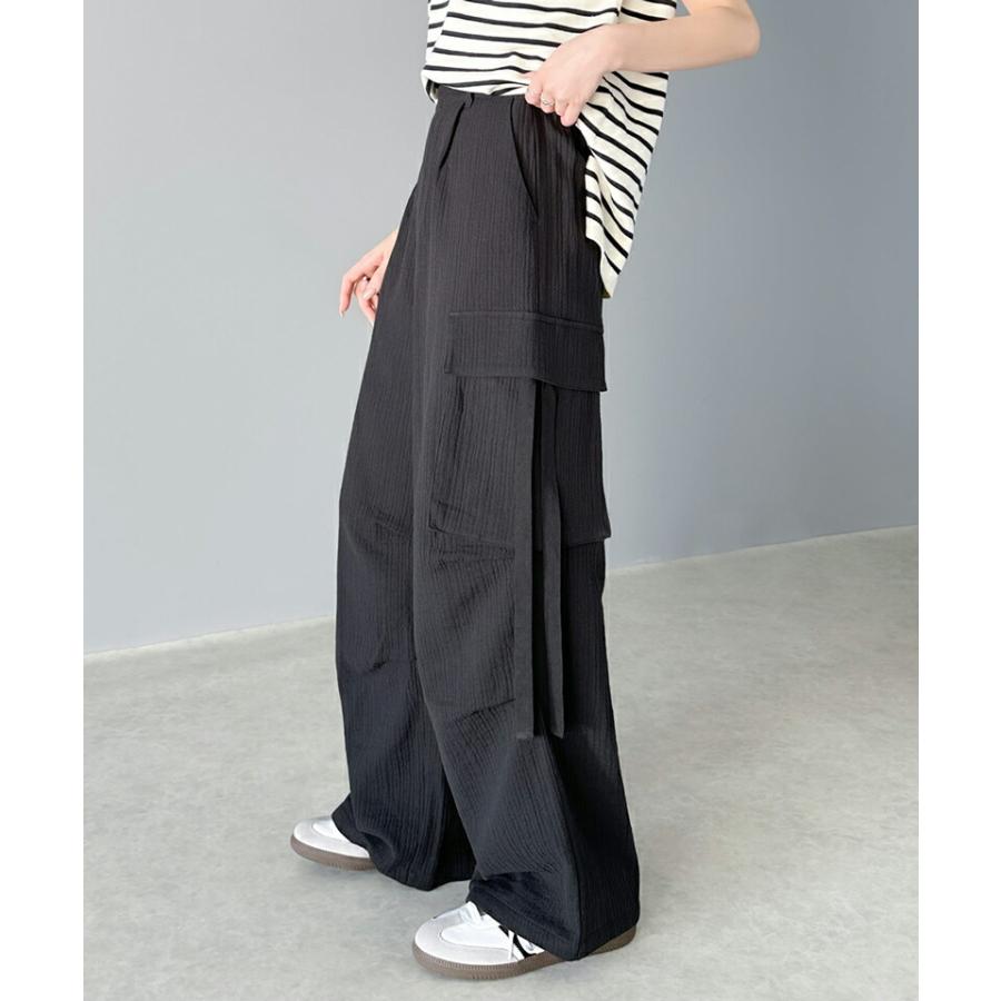 《javaジャバコラボ》 ボトムス パンツ レディース 涼やか 楊柳 ダブル ガーゼ サイド リボン 付 カーゴパンツ 裾 ドロスト ウエスト ゴム仕様 | classicalelf | 04
