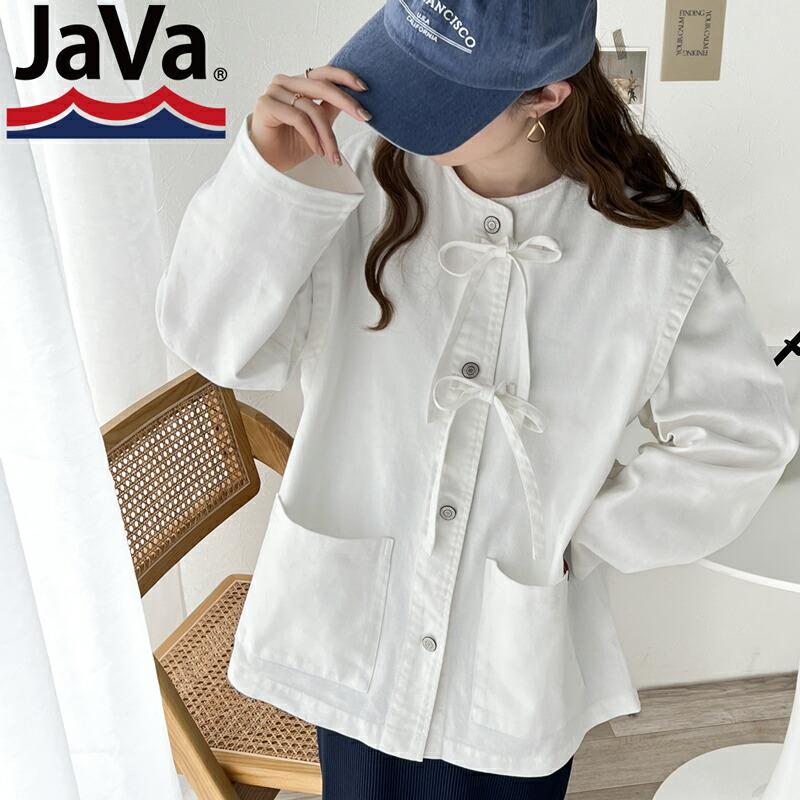 《java ジャバコラボ》 アウター ジャケット レディース 綿100% ドッキング 風 ノーカラー リボン デニム JK ゆったり ビッグシルエット ロングシーズ | classicalelf | 14