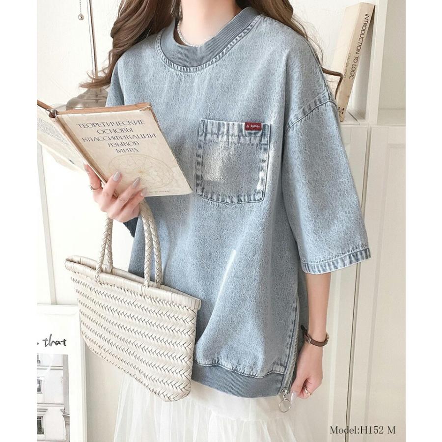 《java ジャバコラボ》 トップス シャツ レディース コットン 100% サイド ファスナー ストリート 感 デニム タグ 付き 胸元 ポケット | classicalelf | 02