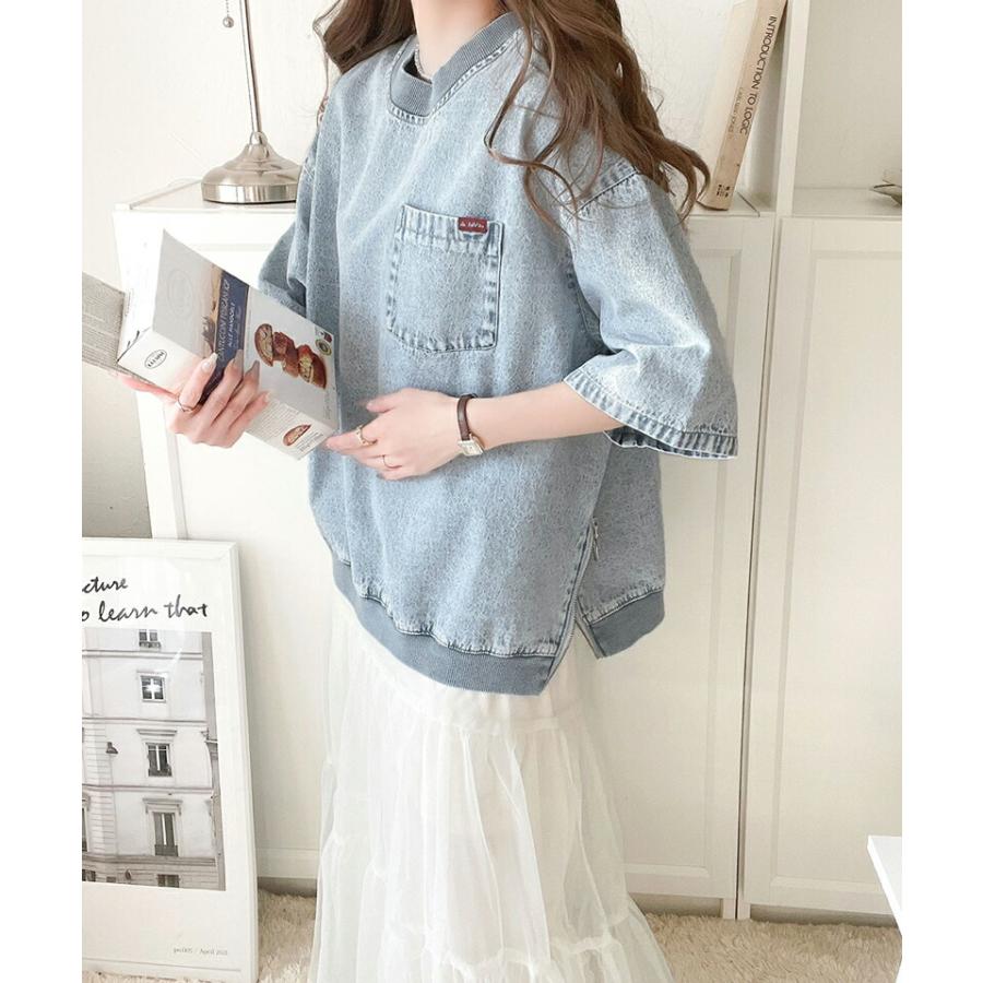 《java ジャバコラボ》 トップス シャツ レディース コットン 100% サイド ファスナー ストリート 感 デニム タグ 付き 胸元 ポケット | classicalelf | 04