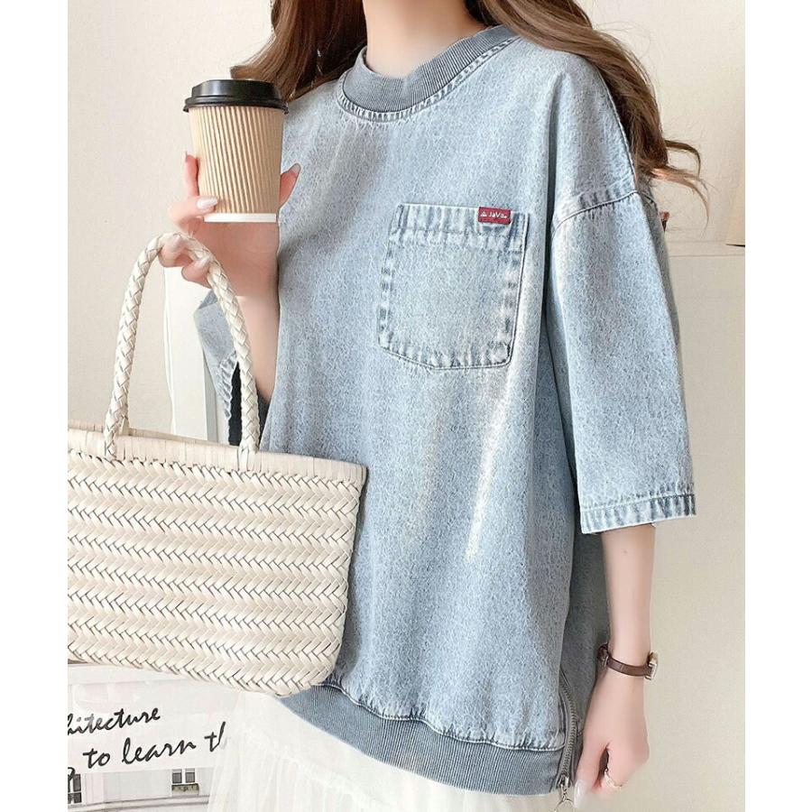 《java ジャバコラボ》 トップス シャツ レディース コットン 100% サイド ファスナー ストリート 感 デニム タグ 付き 胸元 ポケット | classicalelf | 05