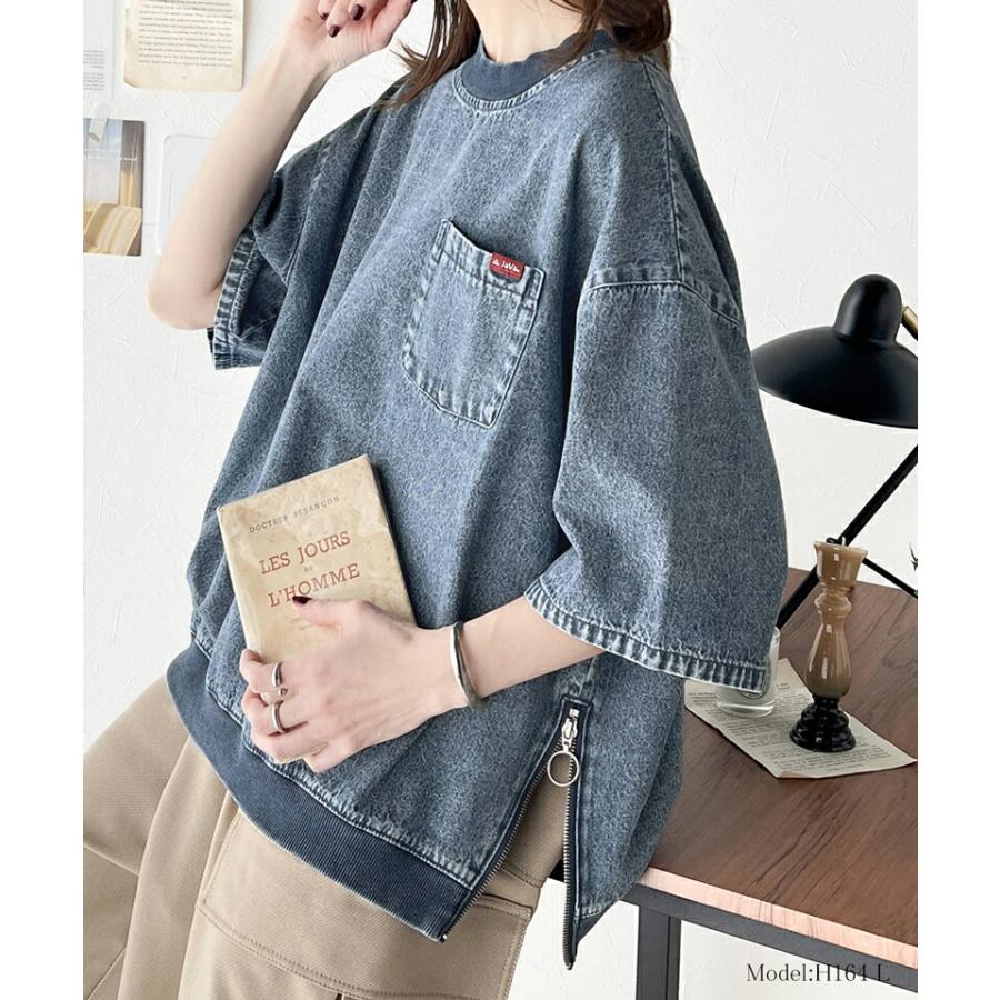 《java ジャバコラボ》 トップス シャツ レディース コットン 100% サイド ファスナー ストリート 感 デニム タグ 付き 胸元 ポケット | classicalelf | 07