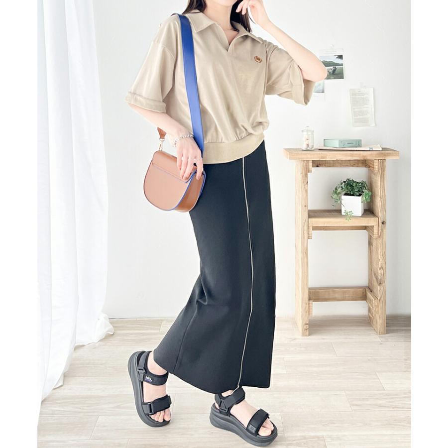 《java ジャバコラボ》 トップス Tシャツ レディース レトロ 風 配色 胸 刺繍 スキッパー 襟 半袖 プルオーバー 袖 折り返し 着回し | classicalelf | 09