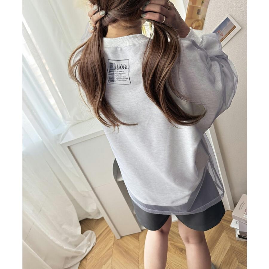 《java ジャバコラボ》 トップス Tシャツ レディース チュール レイヤード バック プリント ミニ裏毛 長袖 ロンT レイヤードコーデ | classicalelf | 11