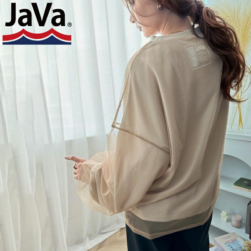 《java ジャバコラボ》 トップス Tシャツ レディース チュール レイヤード バック プリント ミニ裏毛 長袖 ロンT レイヤードコーデ | classicalelf | 15