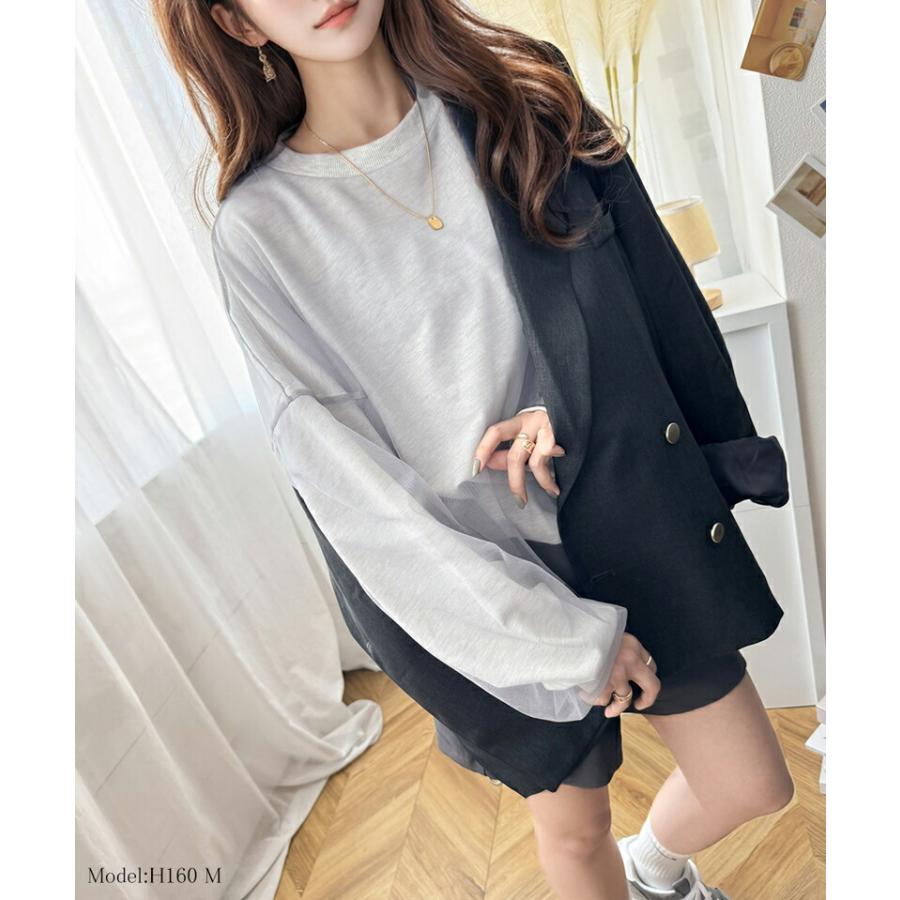 《java ジャバコラボ》 トップス Tシャツ レディース チュール レイヤード バック プリント ミニ裏毛 長袖 ロンT レイヤードコーデ | classicalelf | 08