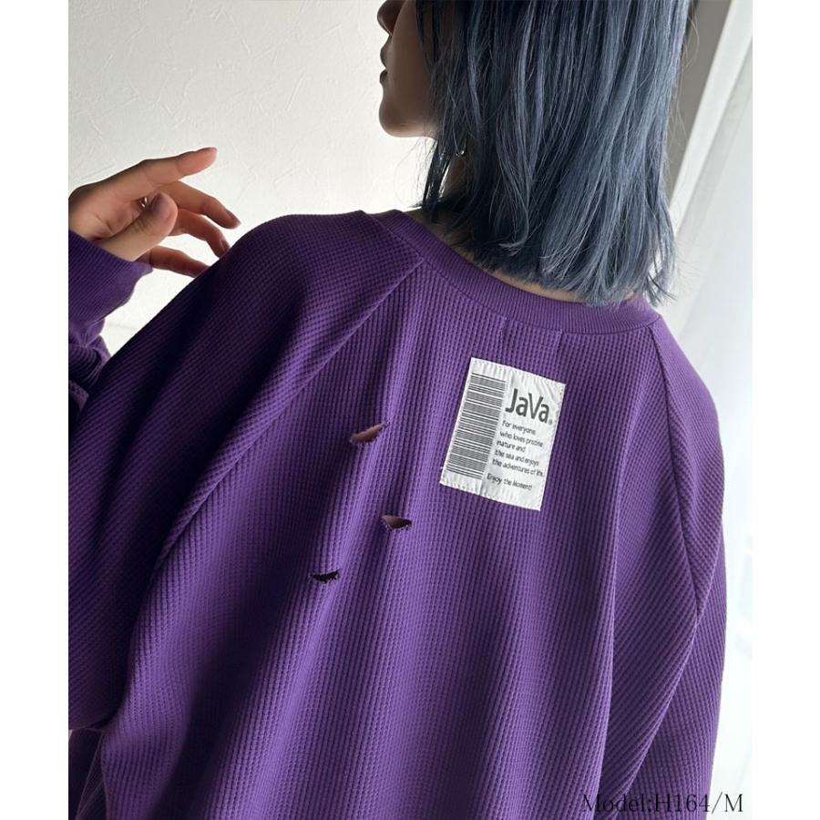《javaジャバ コラボ》トップス ロンT レディース ワッフルT ダメージ プリント バックロゴ 弾丸ダメージ ヴィンテージライク ロゴ刺繍 | classicalelf | 11