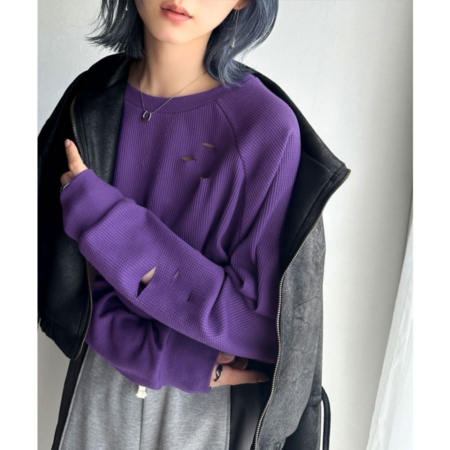 《javaジャバ コラボ》トップス ロンT レディース ワッフルT ダメージ プリント バックロゴ 弾丸ダメージ ヴィンテージライク ロゴ刺繍 | classicalelf | 12