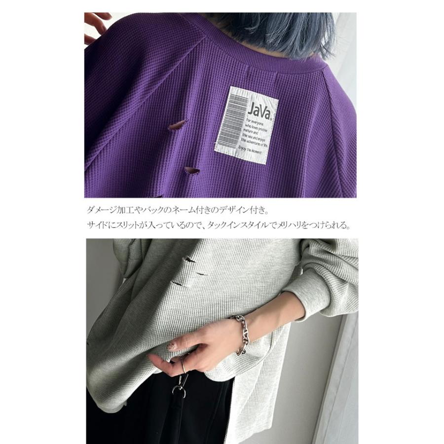 《javaジャバ コラボ》トップス ロンT レディース ワッフルT ダメージ プリント バックロゴ 弾丸ダメージ ヴィンテージライク ロゴ刺繍 | classicalelf | 14