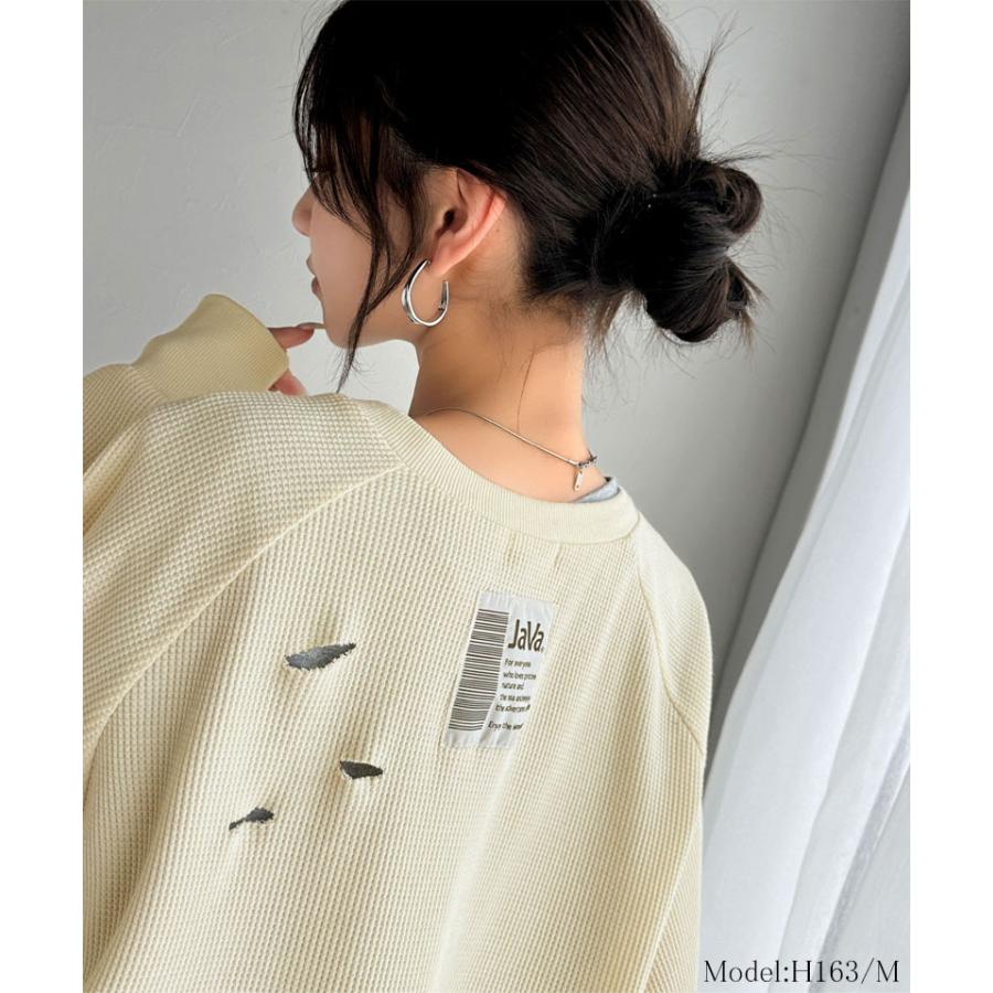 《javaジャバ コラボ》トップス ロンT レディース ワッフルT ダメージ プリント バックロゴ 弾丸ダメージ ヴィンテージライク ロゴ刺繍 | classicalelf | 02