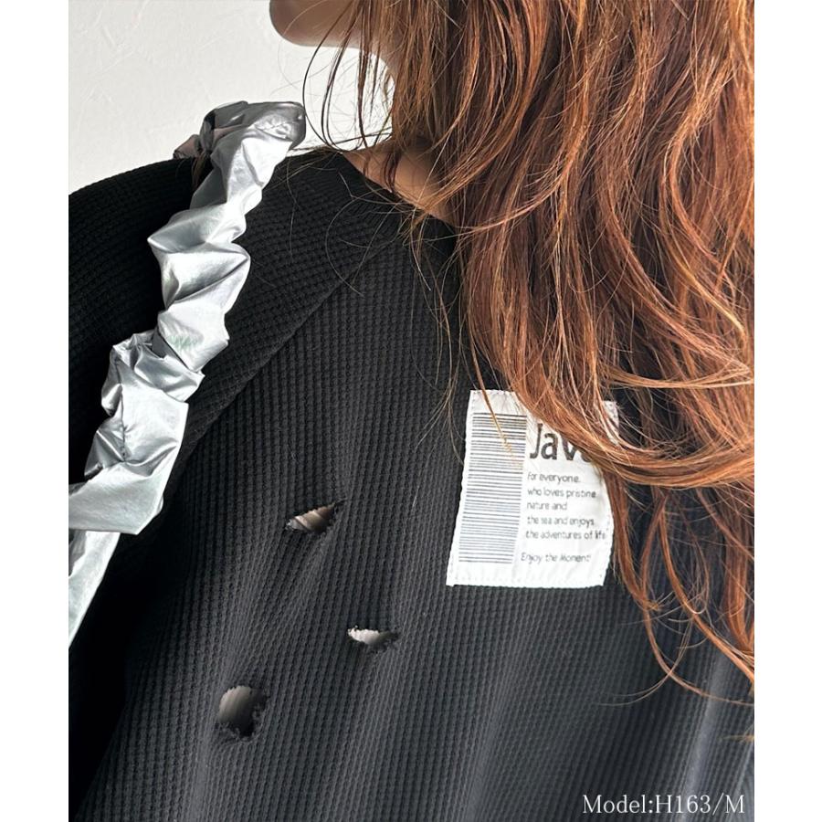 《javaジャバ コラボ》トップス ロンT レディース ワッフルT ダメージ プリント バックロゴ 弾丸ダメージ ヴィンテージライク ロゴ刺繍 | classicalelf | 05