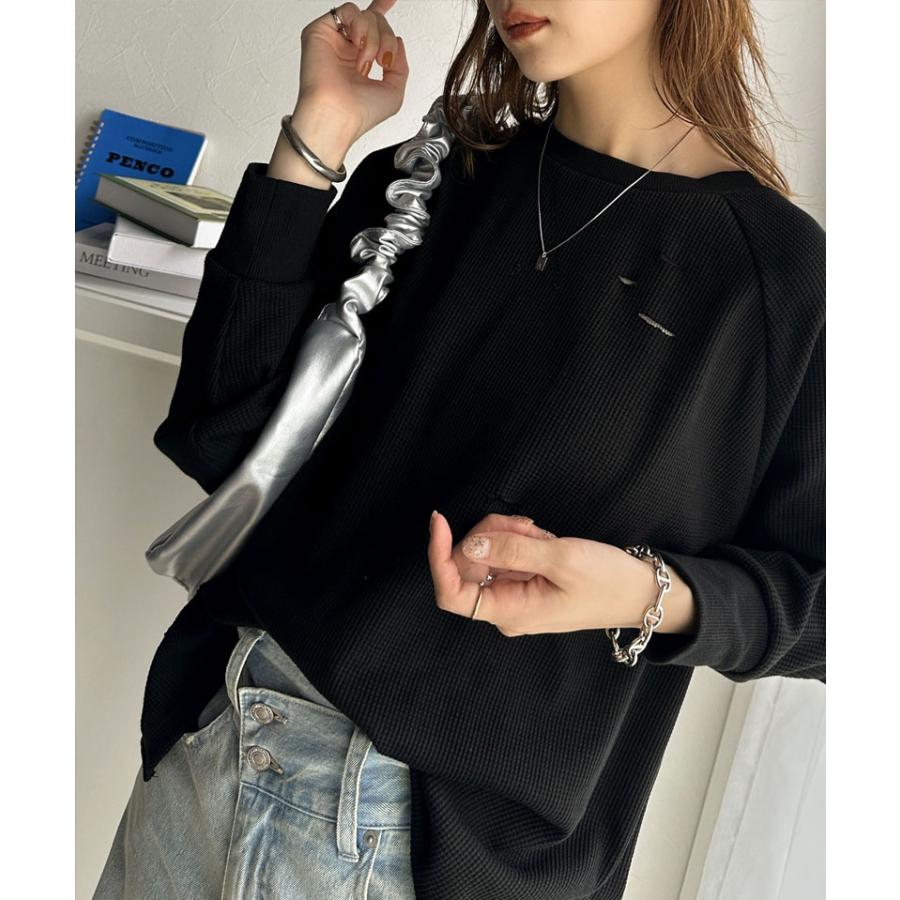 《javaジャバ コラボ》トップス ロンT レディース ワッフルT ダメージ プリント バックロゴ 弾丸ダメージ ヴィンテージライク ロゴ刺繍 | classicalelf | 06