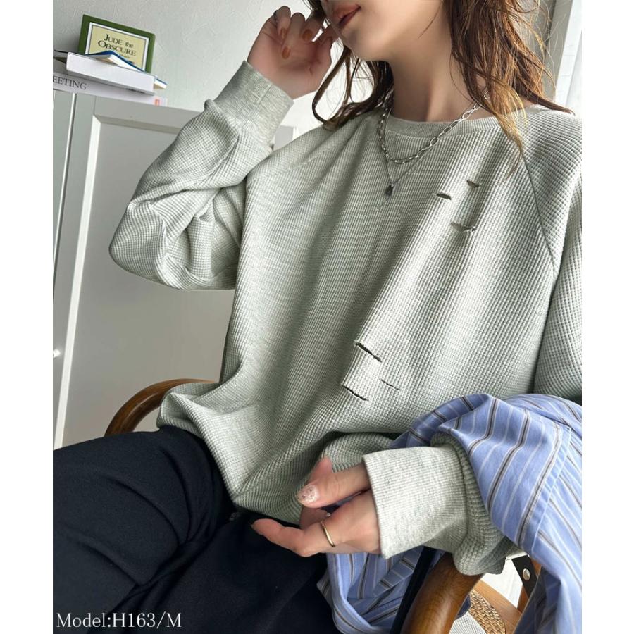 《javaジャバ コラボ》トップス ロンT レディース ワッフルT ダメージ プリント バックロゴ 弾丸ダメージ ヴィンテージライク ロゴ刺繍 | classicalelf | 08