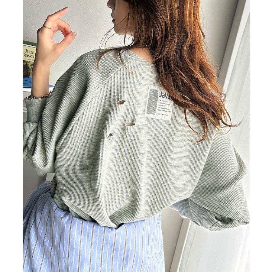 《javaジャバ コラボ》トップス ロンT レディース ワッフルT ダメージ プリント バックロゴ 弾丸ダメージ ヴィンテージライク ロゴ刺繍 | classicalelf | 09