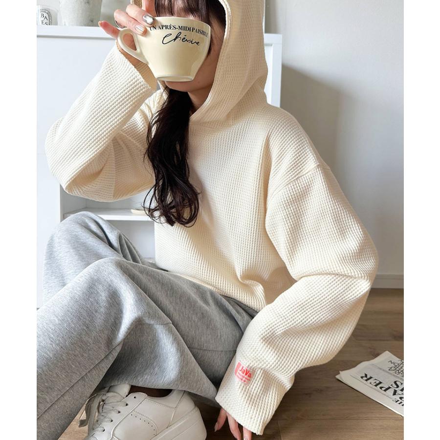 《java ジャバコラボ》パーカー レディース おしゃれ トップス ヘビーウェイト ワッフルフーディー プルオーバー 大人 お洒落 ゆるシルエット おうち時間 | classicalelf | 03