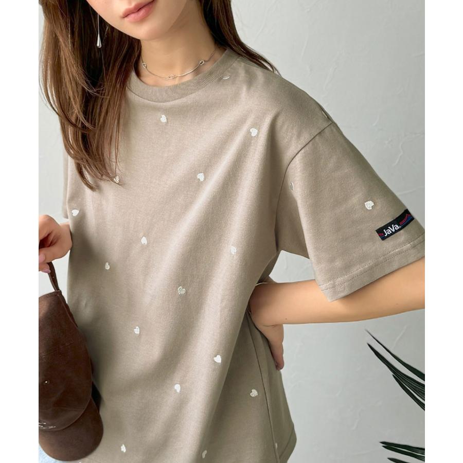 JaVa tシャツ レディース 半袖 トップス カットソー ハートTシャツ レディース 小ぶり刺繍 ルーズフィット 今どき 大人カジュアル 大きいサイズ 秋 冬 | classicalelf | 12