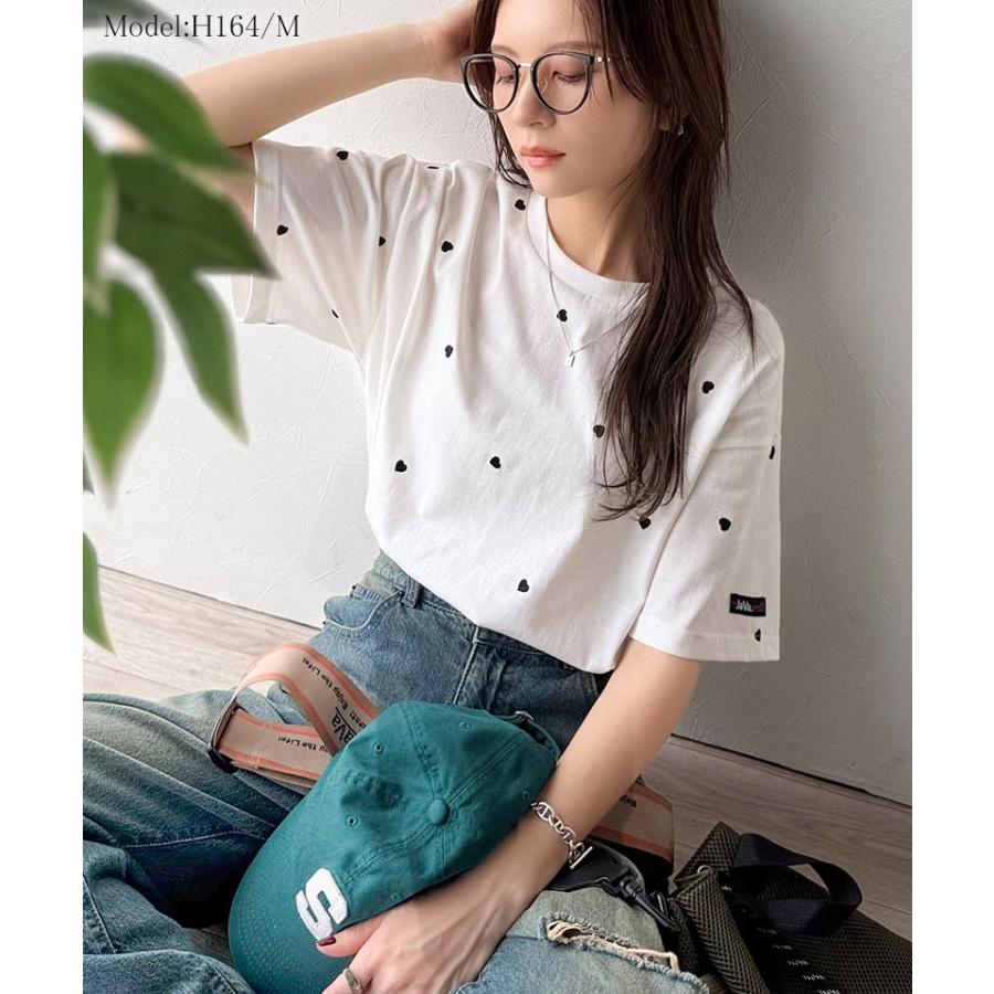 JaVa tシャツ レディース 半袖 トップス カットソー ハートTシャツ レディース 小ぶり刺繍 ルーズフィット 今どき 大人カジュアル 大きいサイズ 秋 冬 | classicalelf | 05