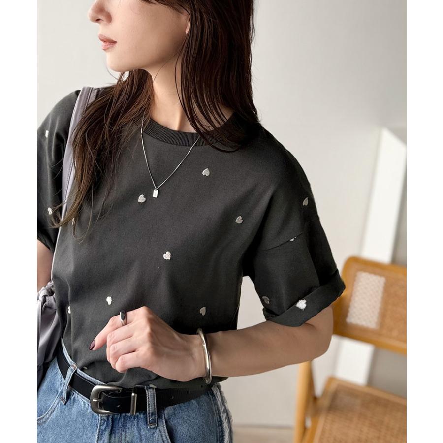 JaVa tシャツ レディース 半袖 トップス カットソー ハートTシャツ レディース 小ぶり刺繍 ルーズフィット 今どき 大人カジュアル 大きいサイズ 秋 冬 | classicalelf | 09