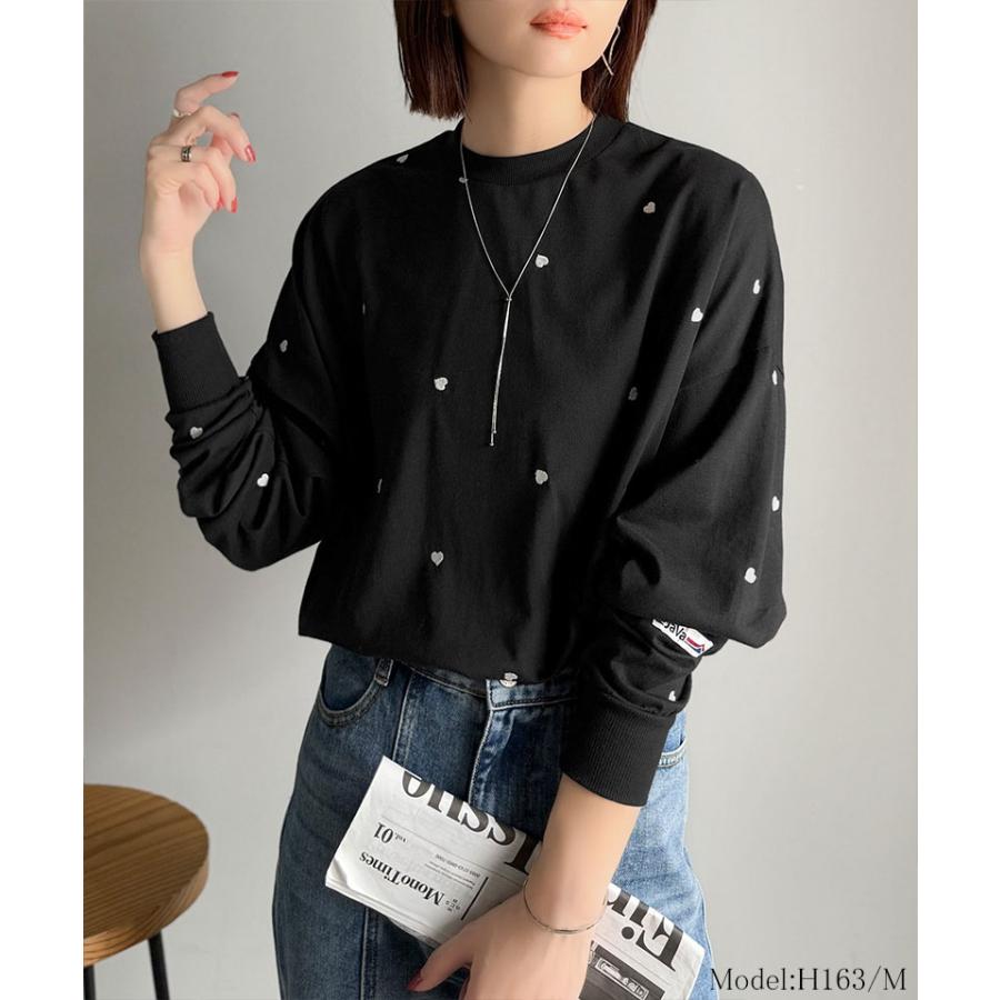 《JaVaジャバコラボ》 トップス Tシャツ レディース 袖 ネーム 付き ミニ ハート 総 刺繍 長袖 Tee 大きいサイズ 秋 冬 | classicalelf | 10