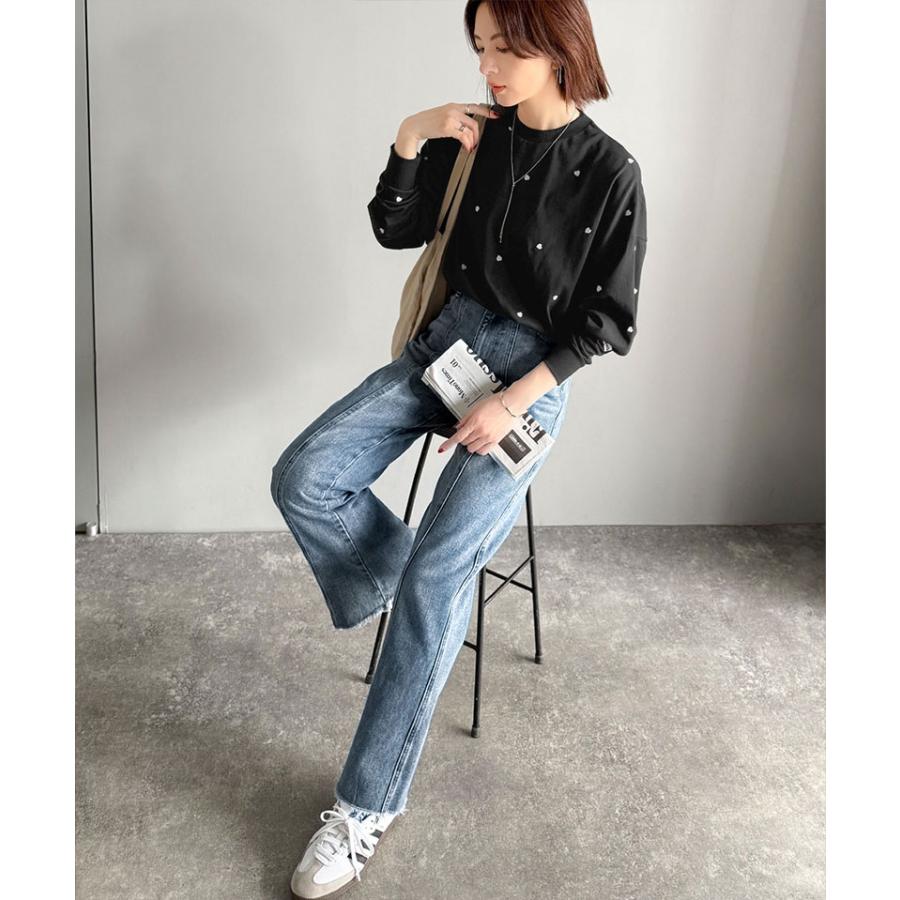 《JaVaジャバコラボ》 トップス Tシャツ レディース 袖 ネーム 付き ミニ ハート 総 刺繍 長袖 Tee 大きいサイズ 秋 冬 | classicalelf | 11