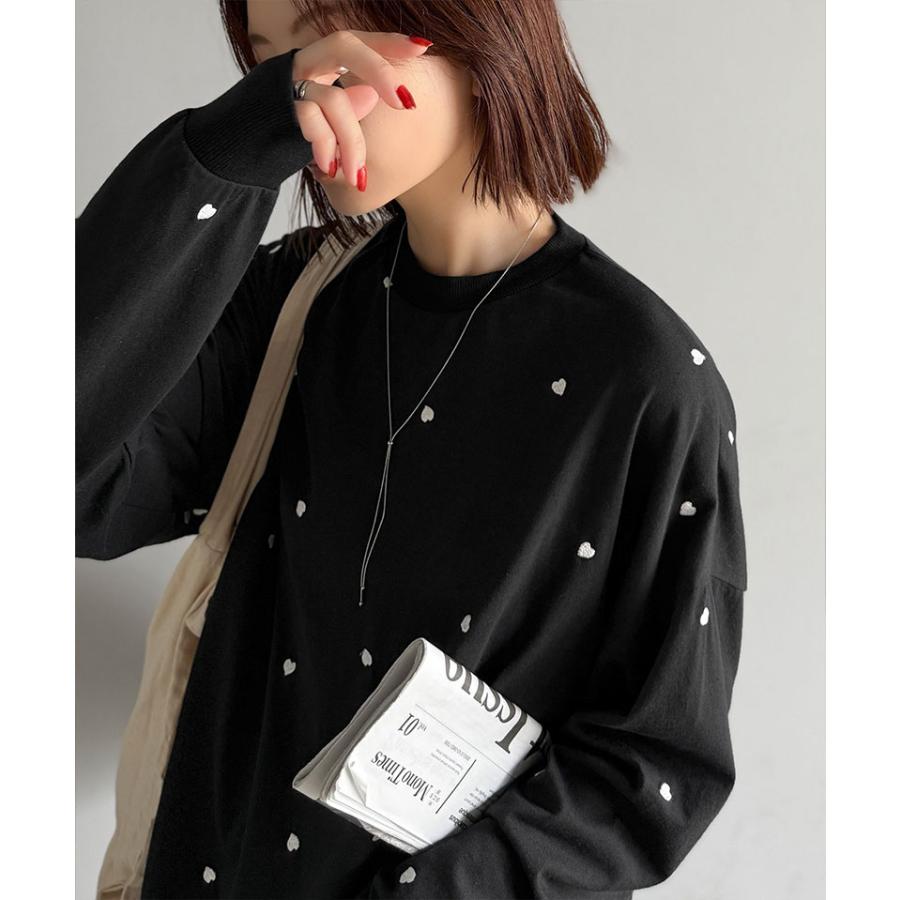 《JaVaジャバコラボ》 トップス Tシャツ レディース 袖 ネーム 付き ミニ ハート 総 刺繍 長袖 Tee 大きいサイズ 秋 冬 | classicalelf | 12